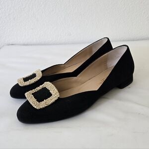 Russell & Bromley Black Suede‎ Leather Low Heel Flats Made in Italy size 38 or 8